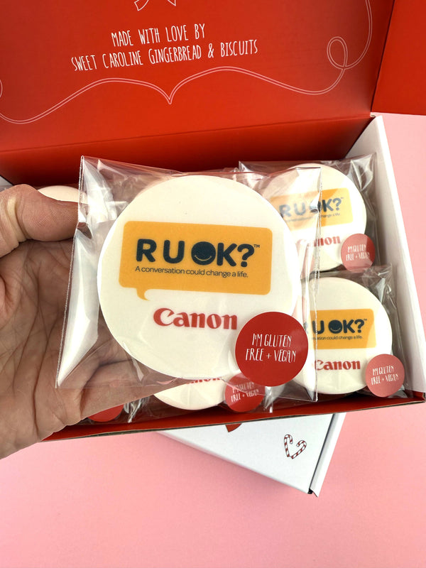 Gluten Free + Vegan Custom Logo R U OK? Cookies